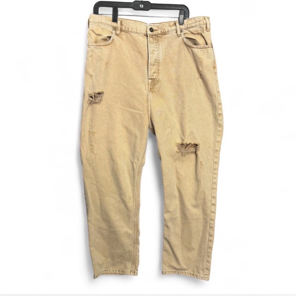We The Free Distressed Khaki Denim Jeans Men Sz 32 Button Fly Streetwear Utility